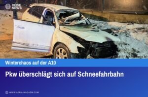 Pkw überschlägt sich auf Schneefahrbahn